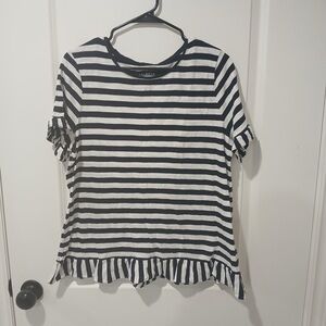 ⭐️ Talbots Navy‎ and White Ruffled Short Sleeve Tee